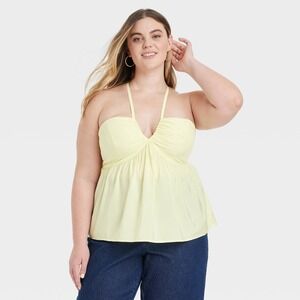 Universal Thread Womens‎ Plus Size Babydoll Halter Top Yellow Smocked Back XXL